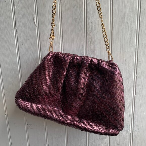 By Anthropologie Frankie Pink Metallic Chain Strap Clutch Crossbody Purse Dressy - Picture 5 of 14